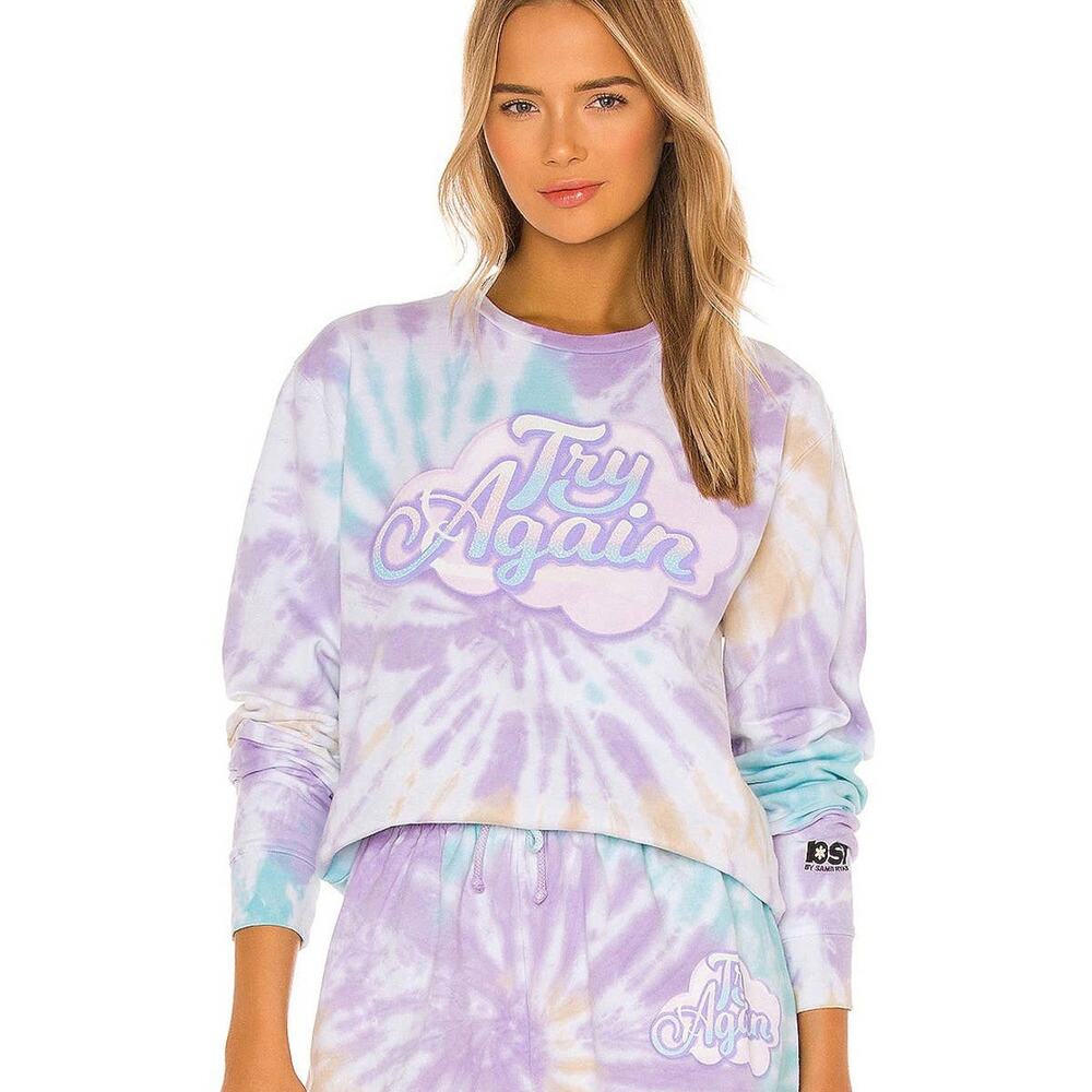 New BSR Samii Ryan sweatshirt 'Try Again' Tie dye cropped crewneck size Small - Picture 2 of 4